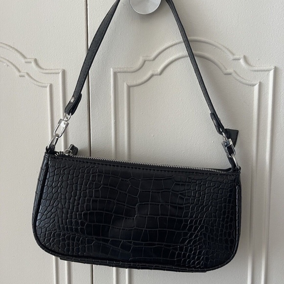 Black Barabum Retro Classic Clutch Shoulder Purse with Zipper! Crocodile Pattern - Picture 2 of 8
